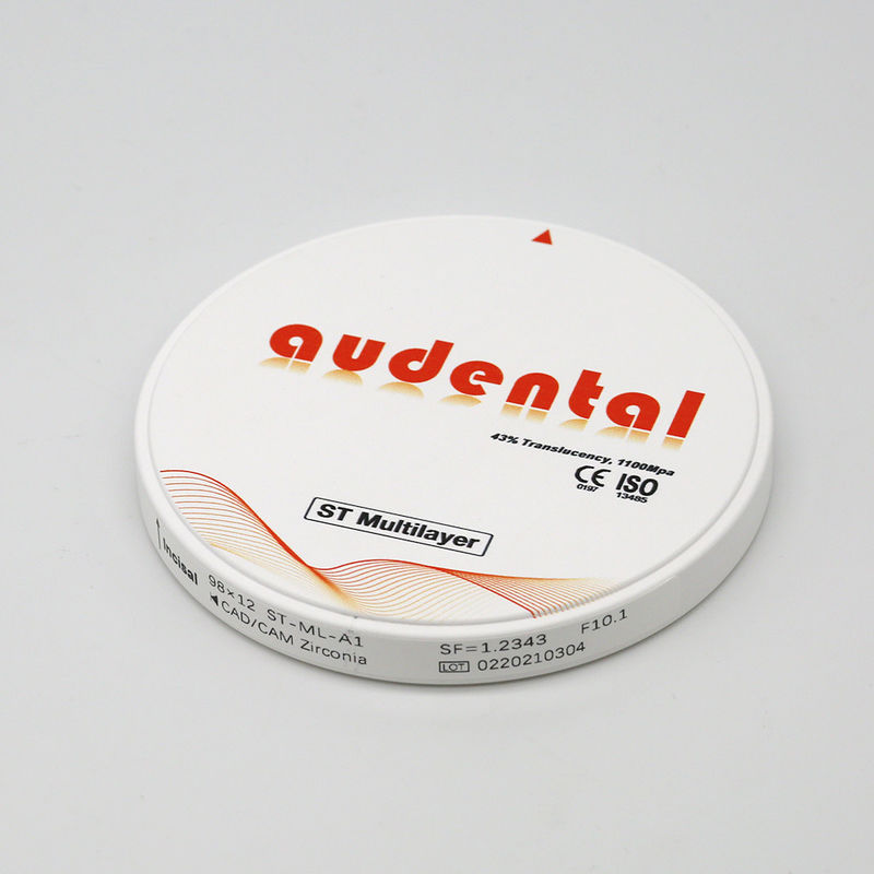 Disco redondo translúcido de zirconia de múltiples capas ST 1100Mpa Resistencia flexionada para restauraciones dentales
