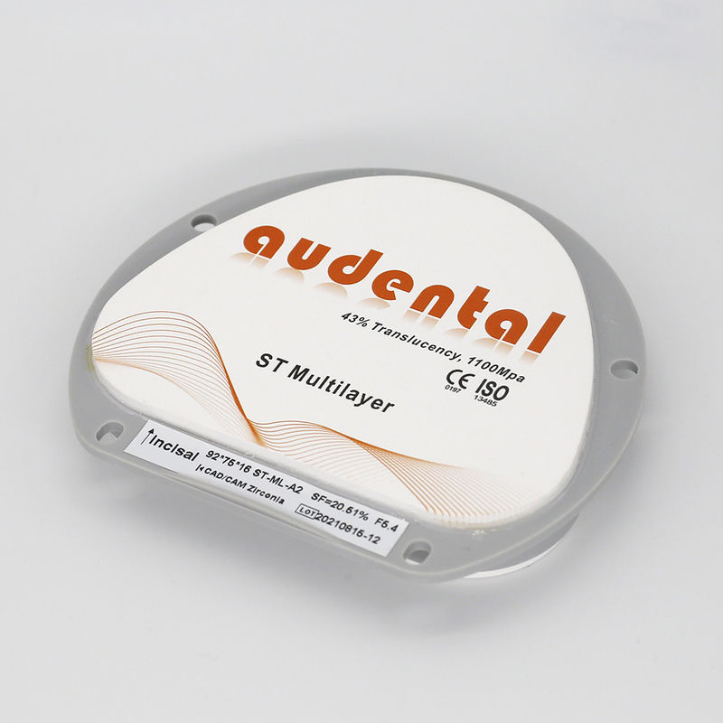 Disco redondo translúcido de zirconia de múltiples capas ST 1100Mpa Resistencia flexionada para restauraciones dentales