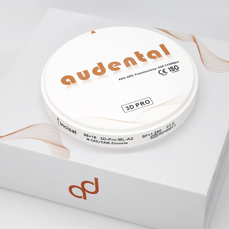 Consumables dentales 3D Resistencia del bloque de zirconio 650-1100Mpa 98/95/92mm Audental Materiales de fresado CAD CAM de múltiples capas