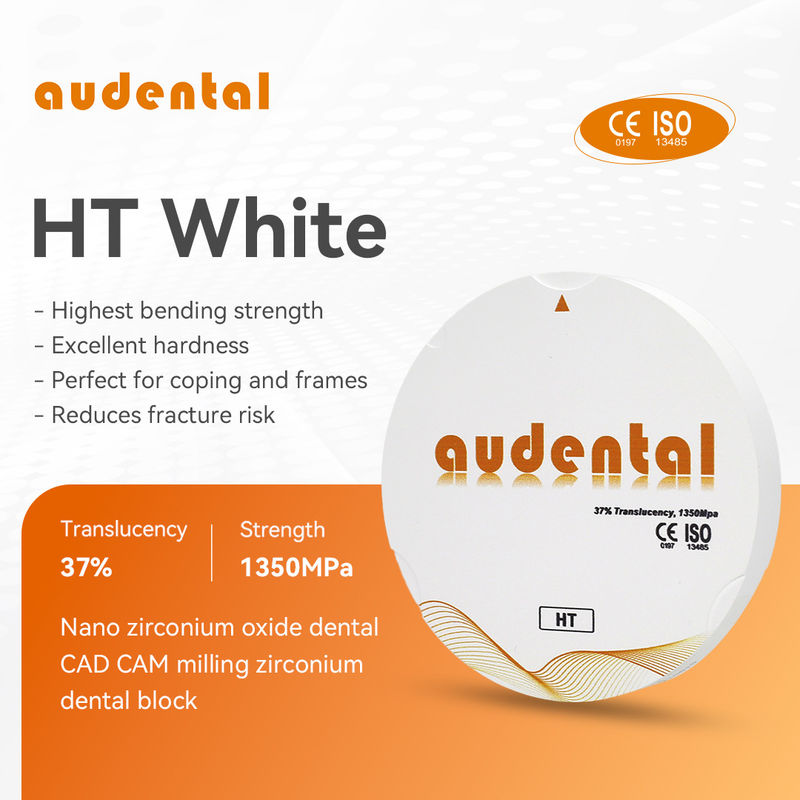 Bloque de zirconio dental de alta resistencia Audental HT/DHT Blanco 1350MPa para dentaduras completas