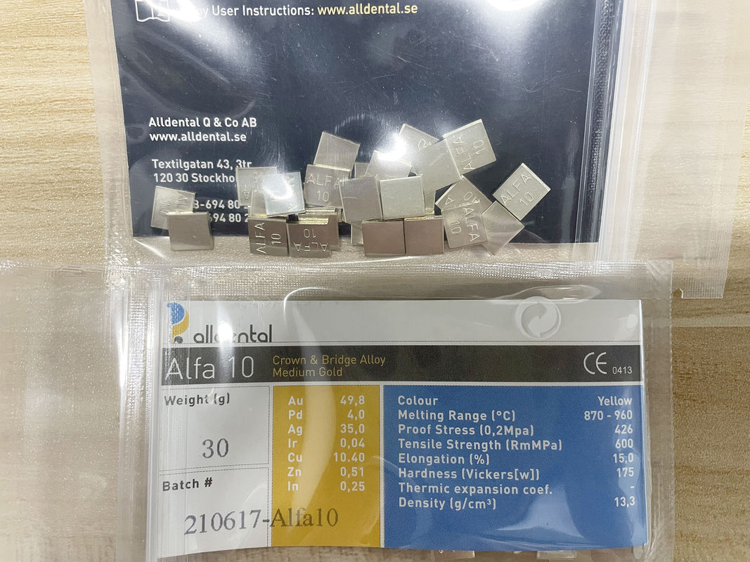 Audental A42 NOBLE ALLOY /Crown Bridge Alloy /Yellow/Au49.5% Alloy dental de grado profesional para aplicaciones de corona y puente