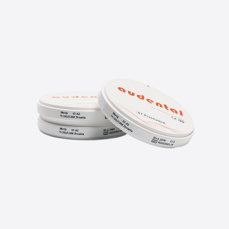 Bloque de zirconia pre-sombrado que ofrece material biocompatible y excelente comportamiento óptico para restauraciones dentales naturales